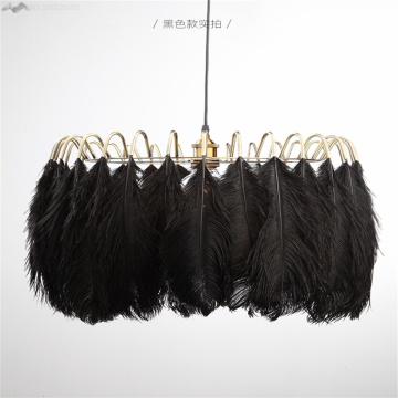 JW American Style White/black Feather Chandelier Nordic Modern Simple Living Room Bedroom Warm Creative Personality Room Light