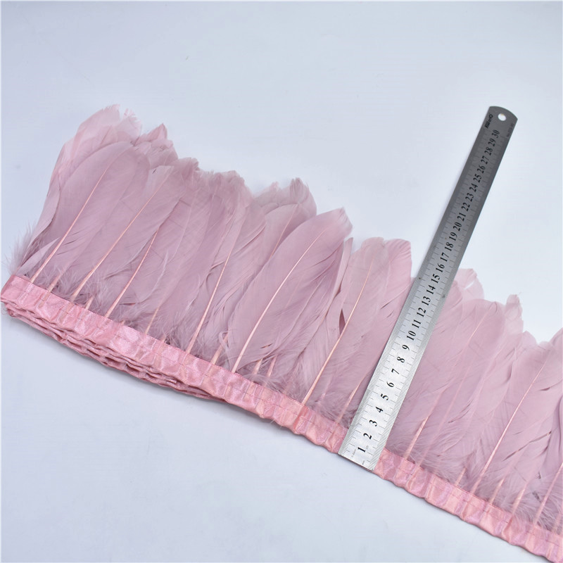 Beautiful 2Meter Leather pink Goose Feather ribbon Trim10-15cm DIY feathers for crafts decor feathers for jewelry making Plumes