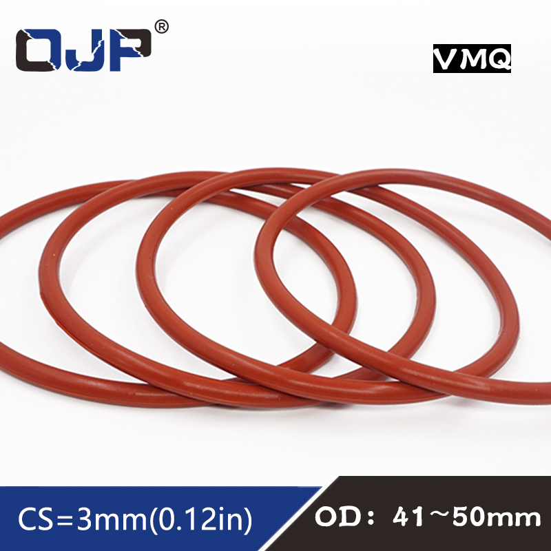 5PCS/lot Red Silicon Ring Silicone/VMQ O ring OD 41/42/43/45/48/50*3mm Rubber O-Ring Seal Good elasticity Gaskets Rings Washer