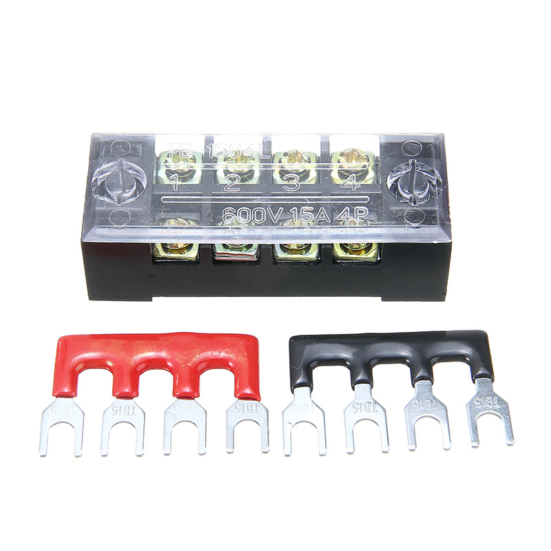 1pc 600V 15A 4P Power Distribution block Double Row Wire Barrier Terminal Block With 2 Connector Strips for Electronic Connector