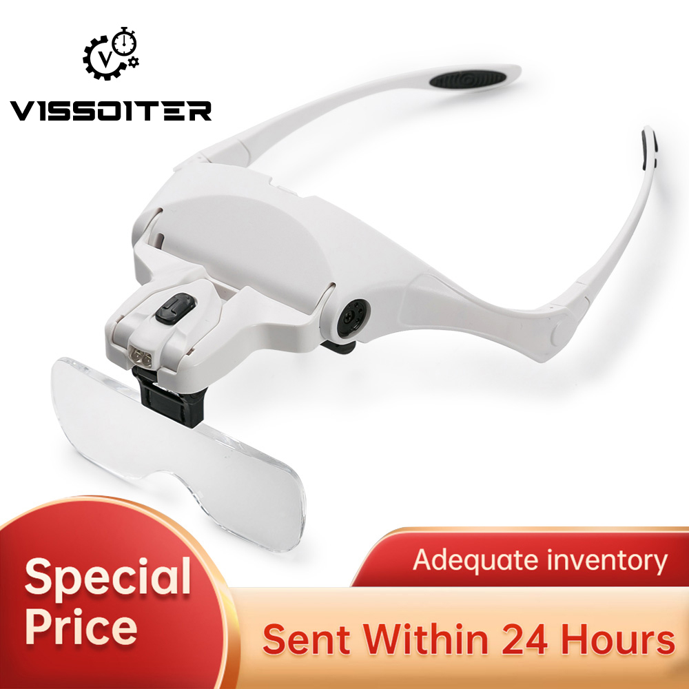 5 Lens Loupe Eyewear Magnifier With Led Lights LampInterchangeable Lens 1.0X/1.5X/2.0X/2.5X/3.5X Wearing Magnifying Glasses