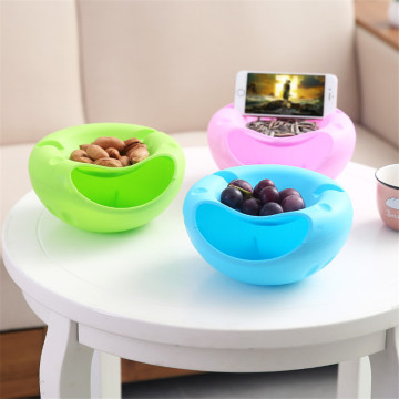Modern Living Room Creative Shape Lazy Snack Bowl Plastic Double Layers Snack Storage Box Bowl Lazy Fruit Melon Seeds Plate Bowl