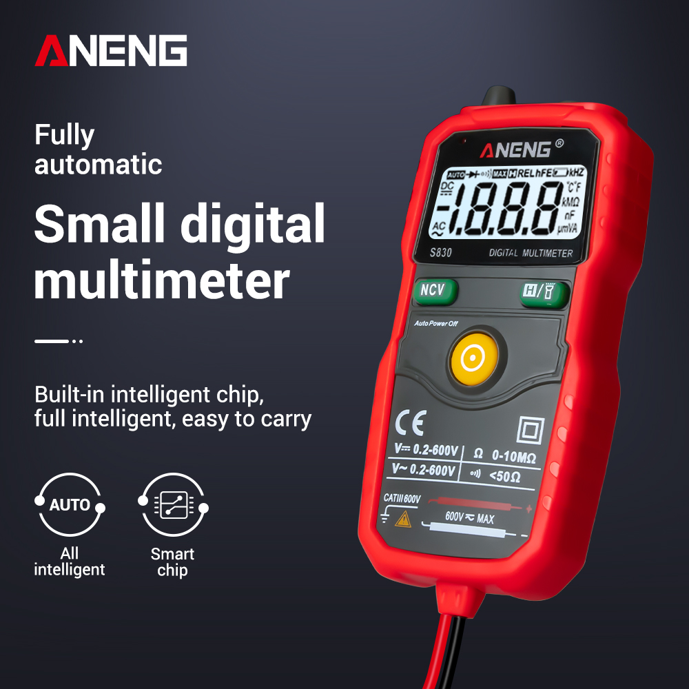 S830 True RMS Digital Multimeter Smart Multimeter Measuring DC/AC Voltage Meter Resistance with LCD Display Power Meter Tester