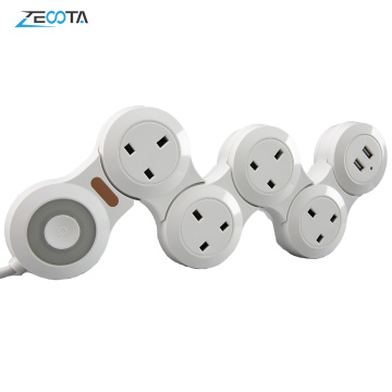 Multiple Power Strip UK Plug Socket with USB Indicator Light Flexible Rotary Movable Outlets 1.8m Extension Cord Travel Charger