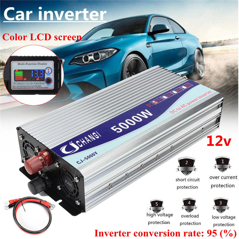 Inverter 12V/24V/48V 220V 5000W 10000W Peak- Modified Sine Wave Power Voltage Transformer Inverter Converter + LCD Display