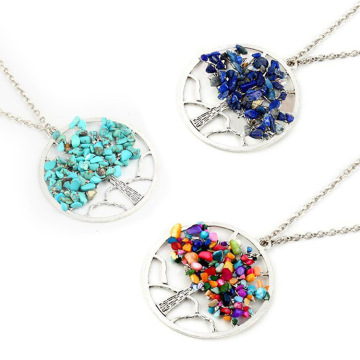 TOUCHEART Elegant Crystal Tree Of Life Necklace Pendant For Women Natural Gravel Round Tree Crushed Stone Necklaces SNE190110