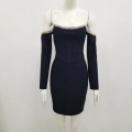 Women Winter Sexy Long Sleeve Off Shoulder Diamonds Black Bodycon Bandage Dress 2021 Elegant Evening Party Club Dress Vestidos