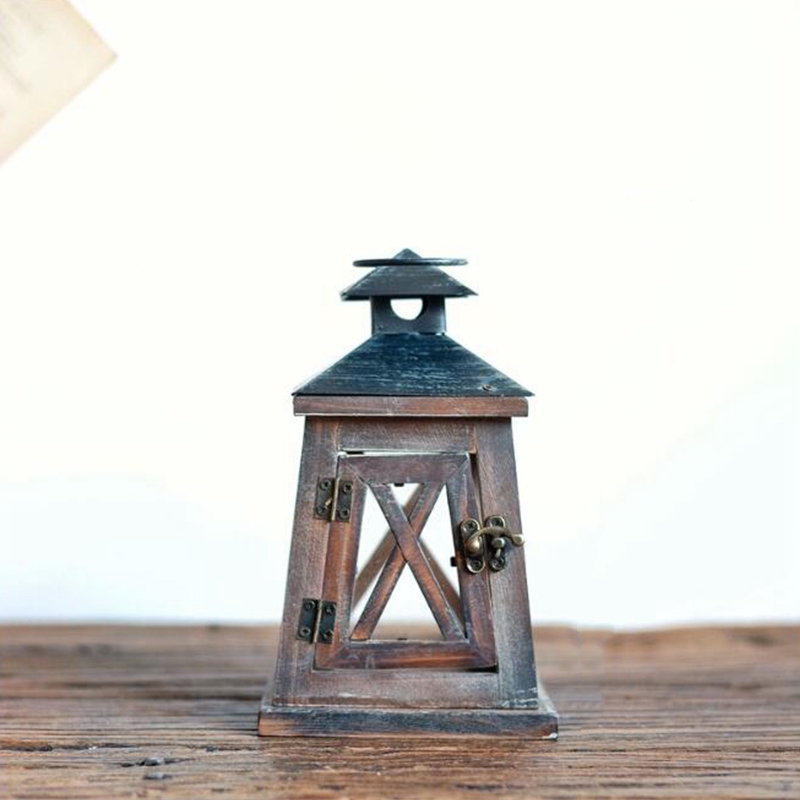 Rustic Wooden Decorative Candle Lantern Vintage Hanging Candle Holder for Indoor Outdoor Rustic Vintage Wrought Iron Wood Candle