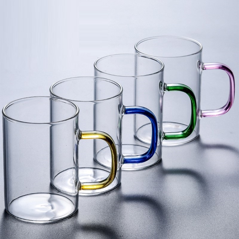 Thickened heat-resistant glass cup milk coffee cup cocktail cup crystal transparent cup color handle drink cup couple cup