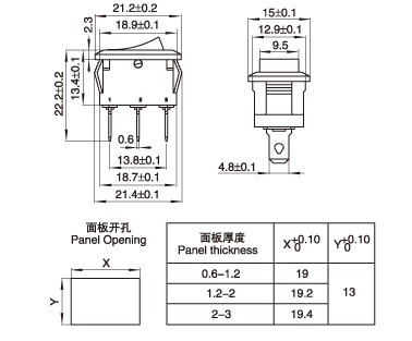 10PCS Push Button Switch 15mmx21mm 6PIN 6A 250V 10A 125V ON/OFF/ON Rocker Switch 15X21mm