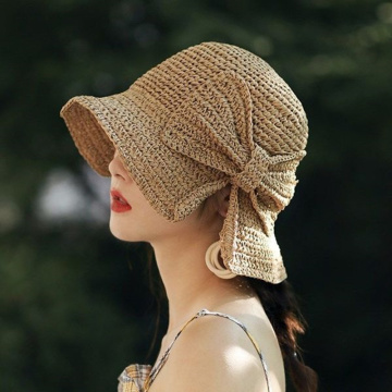 2020 new elegant ladies summer hat straw hat fashion side large bowknot ladies beach sun hat collapsible straw hat sun hats