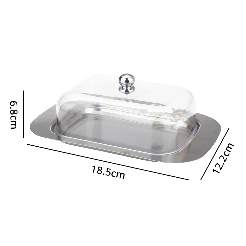 Butter Dish Box Container Bread Storage Tray With See-through Lid Stainless Steel Cheese Containe