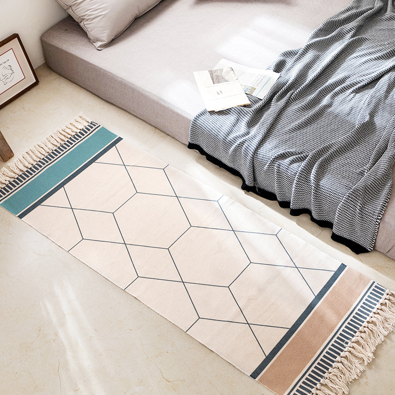 60x180cm Area Rug Colorful Geometric Retro Carpet Cotton Linen Sofa Living Room Bohemian Tassels Rug Table Runner Floor Carpet