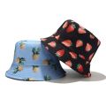 Unisex Summer Two Sides Wear Reversible Bucket Hat Bohemian Pineapple Watermelon Fruits Printing Foldable Fisherman Cap