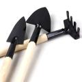 3pcs Mini Garden Planting Gardening Tools Shovel Rake Spade with Wooden Handle (Black)