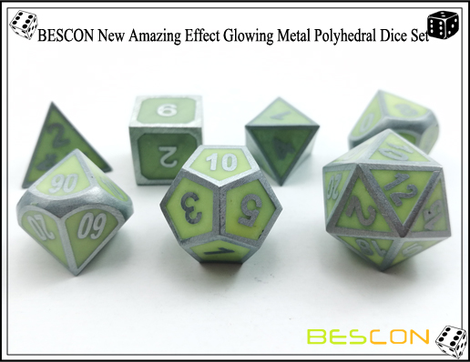 BESCON New Amazing Effect Glowing in the Dark Metal Polyhedral Role Playing RPG Game Dice Set of 7-7