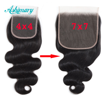 Ashimary Brazilian Body Wave 7x7 Lace Closure Remy Human Hair Closures 8-20'' Natural Color