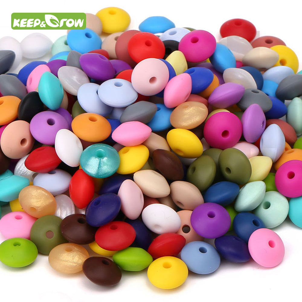 Keep&grow 50Pcs/lot Baby Lentils Beads Silicone Beads Abacus Lentils 12mm Baby Teether DIY Pacifier Chain Clip