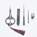 Retro Scissors Set Exquisite Vintage Scissor+Needle Storage Tube+Awl+Threader+Thimble Embroidery Tailor Scissors Sewing Supplies