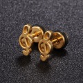 Fashion Music Note Stainless Steel Stud Earrings For Women men Gold /Black/steel Color Punk Female Daily Jewelry Gift