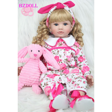 Lifelike 60 CM Silicone Reborn Doll 24 Inch Vinyl Princess Toddler Girls Babies Toys With Plush Rabbit Birthday Gift