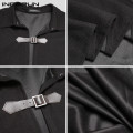 INCERUN 2021 Fashion Men Cloak Coats Solid Color One Button Lapel Cape Trench Streetwear Winter Faux Blends Overcoat Men Jackets