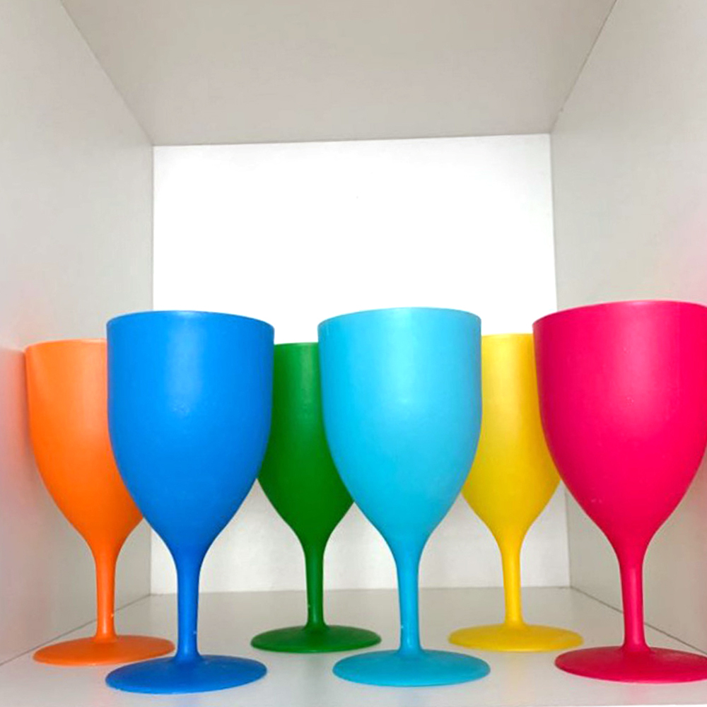 6 Pcs/set Food Grade PP Plastic Wine Glasses Goblet Champagne Party Picnic Bar Drinking Glasses Colorful Frosted Glasses