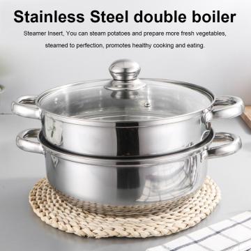 Double Steamer boiler Stainless Steel Stack and Steam Pot Set Kitchen 28cm 2-Tier Space-Saving Multifunction