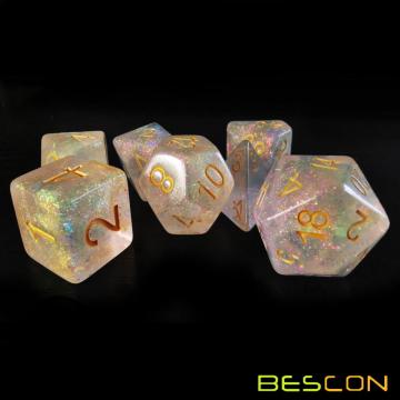 Bescon Shimmery Dice Set Pink-Glaze, RPG 7-dice Set in Brick Box Packing