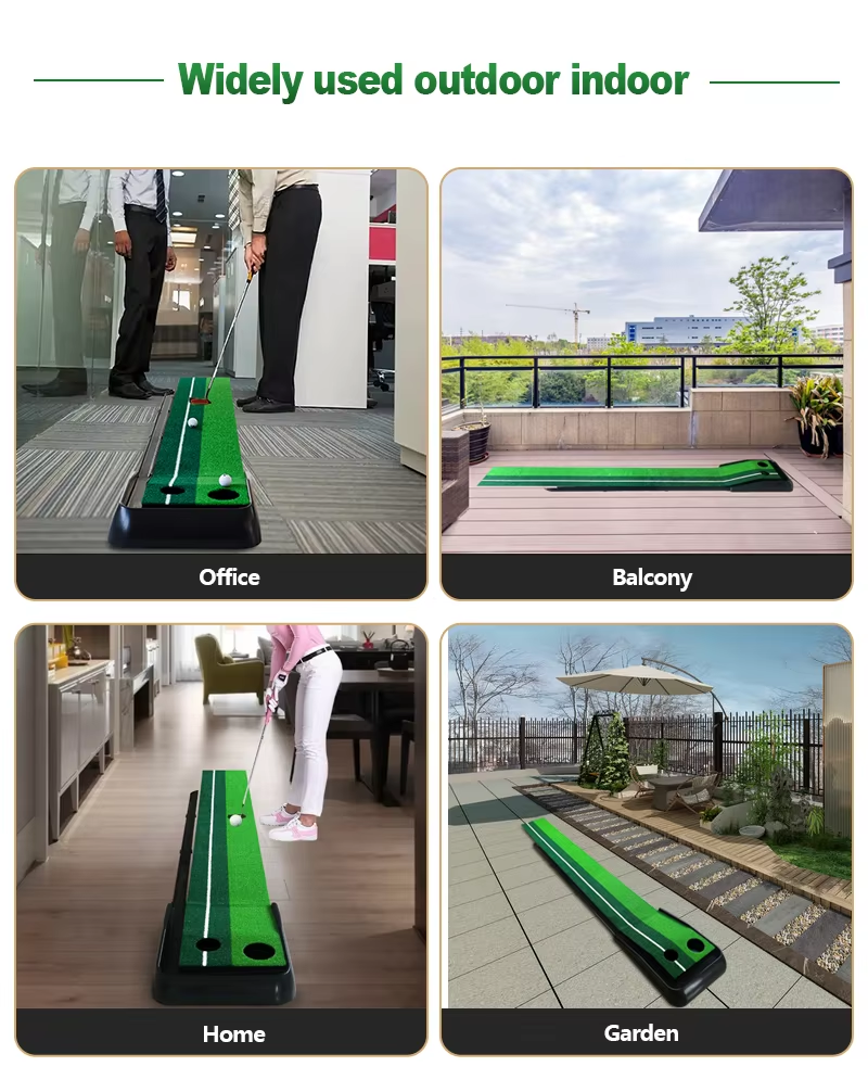 Custom Logo Plastic Golf Putting Green Mat with Auto Ball Return System 2 Holes Golf Practice Trainer776