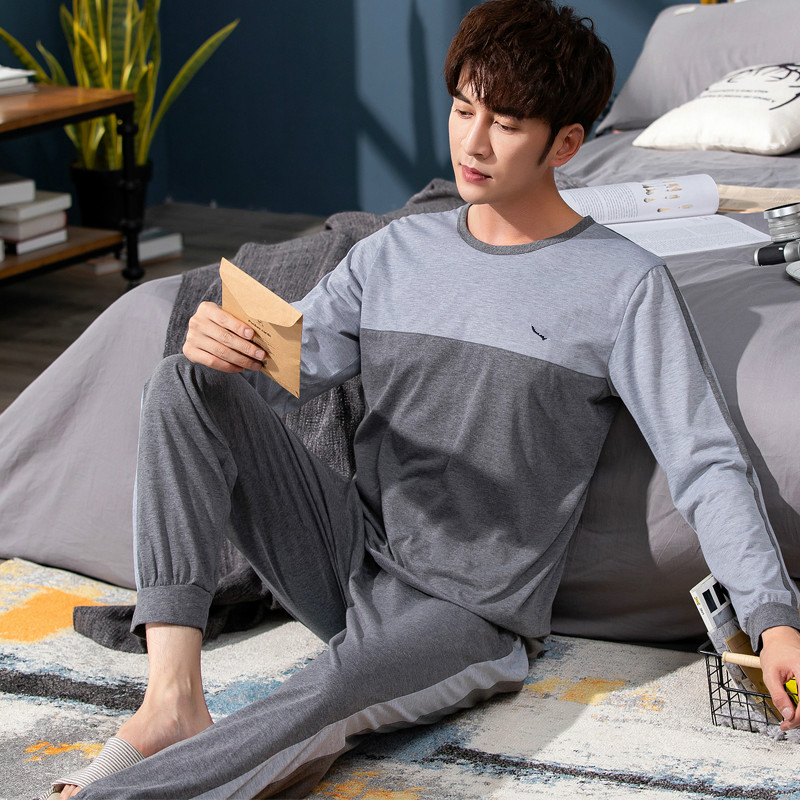 Men's Pajama Sets New Autumn Winter Warm Men Sleepwear Set Long Sleeve Cotton Pajamas for Men Elastic Waist Pant Leisure Outwear