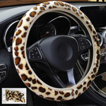 Leopard Steering Wheel Cover Print Plush Elastic Section Car Steering Wheel Braid Cover Auto DIY Car Accessories Anti-Slip Soft