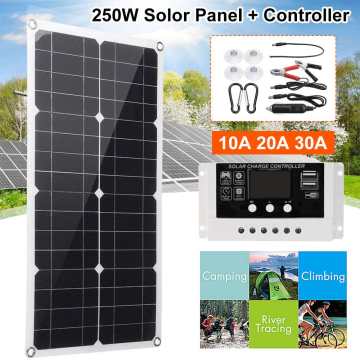 250W Solar Panel Kit Dual /5V DC USB with 10/20/30A Solar Controller Solar Cells for Car Yacht RV Battery Charger