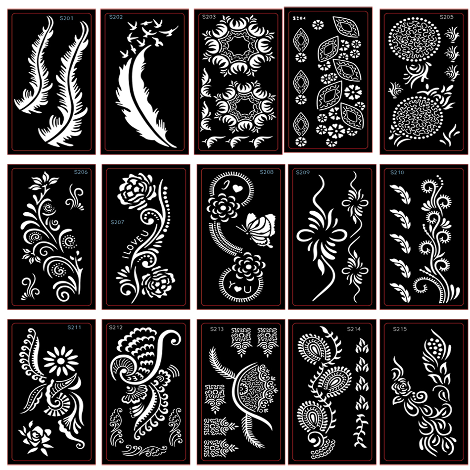 20pcs/Lot Henna Tattoo Stencils For Body Painting, Mehndi Indian Template Flower Hand Henna Glitter Airbrush Tattoo Stencil