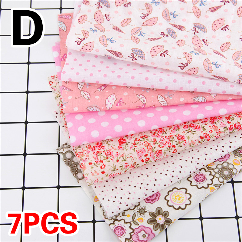 7pcs/set 25*25cm Cotton Fabric DIY Assorted Squares Pre-Cut Quilt Quarters Bundle Floral dots lattice stripes geometric patterns