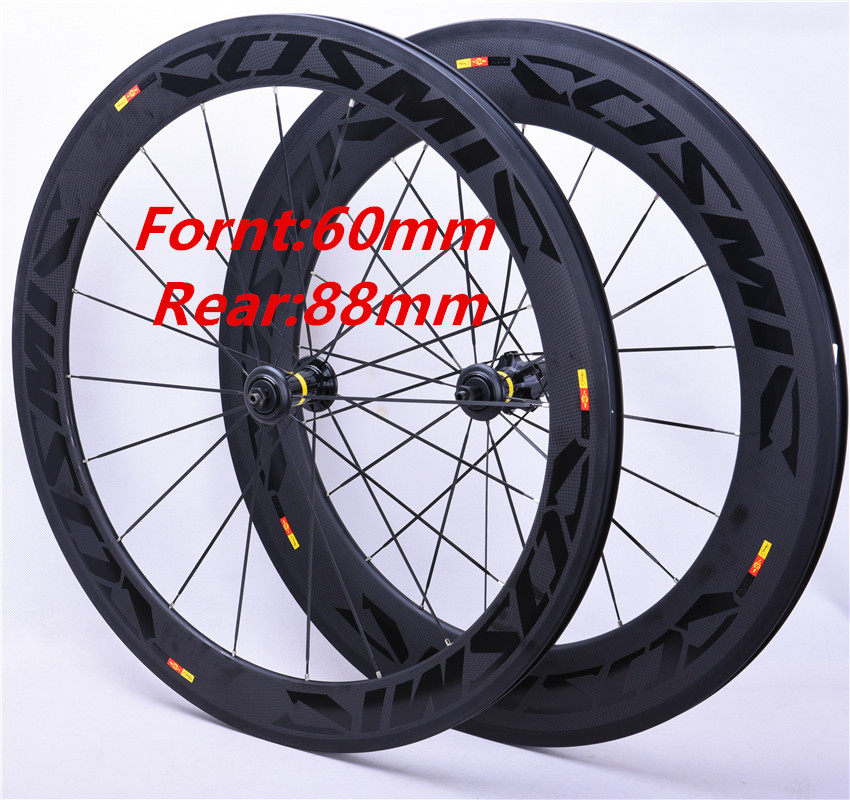 Road carbon bike wheels 700C 23mm 60 + 88mm width riveter Clincher cycling road bicycle Wheelset with basalt brake cosmic