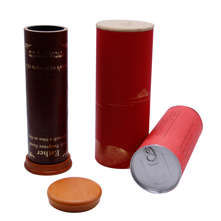 Red wine packaging paper tube with metal lid
