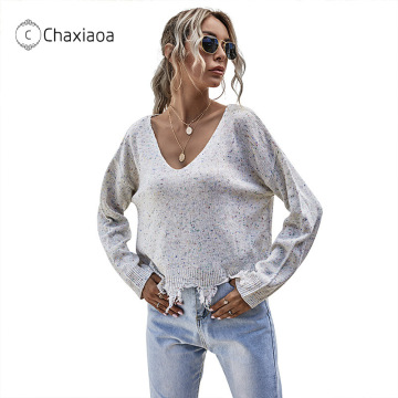 CHAXIAOA Personality Korean Fashion Women Sweaters Hole Tassel Fashion Pullovers Knitted Tops Long Sleeve Fall Sweaters X335