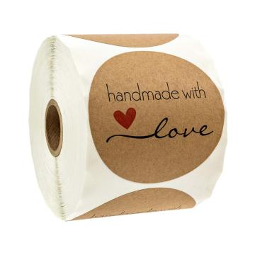 1.5Inch Round Natural Kraft Handmade with Love Stickers 500 Labels Per Roll Cute Handmade Stationery Sticker Seal Sticker