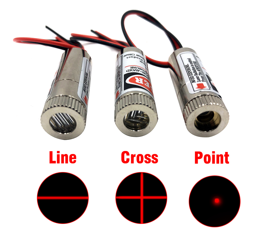 DIY 650nm 5mW red dot / line / cross laser module head glass lens adjustable focus laser positioning with heat sink