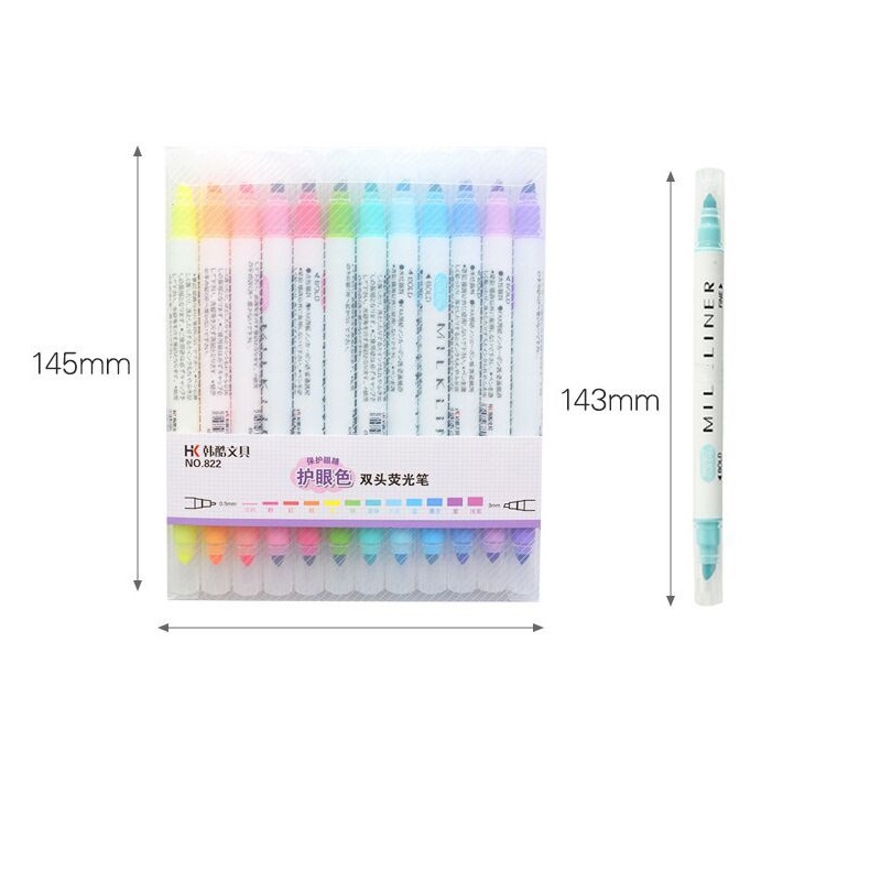 12 pcs Mild color Highlighter pen Dual-side writing Fluorescent Marker for drawing liner Stationery Office School supplies A6103