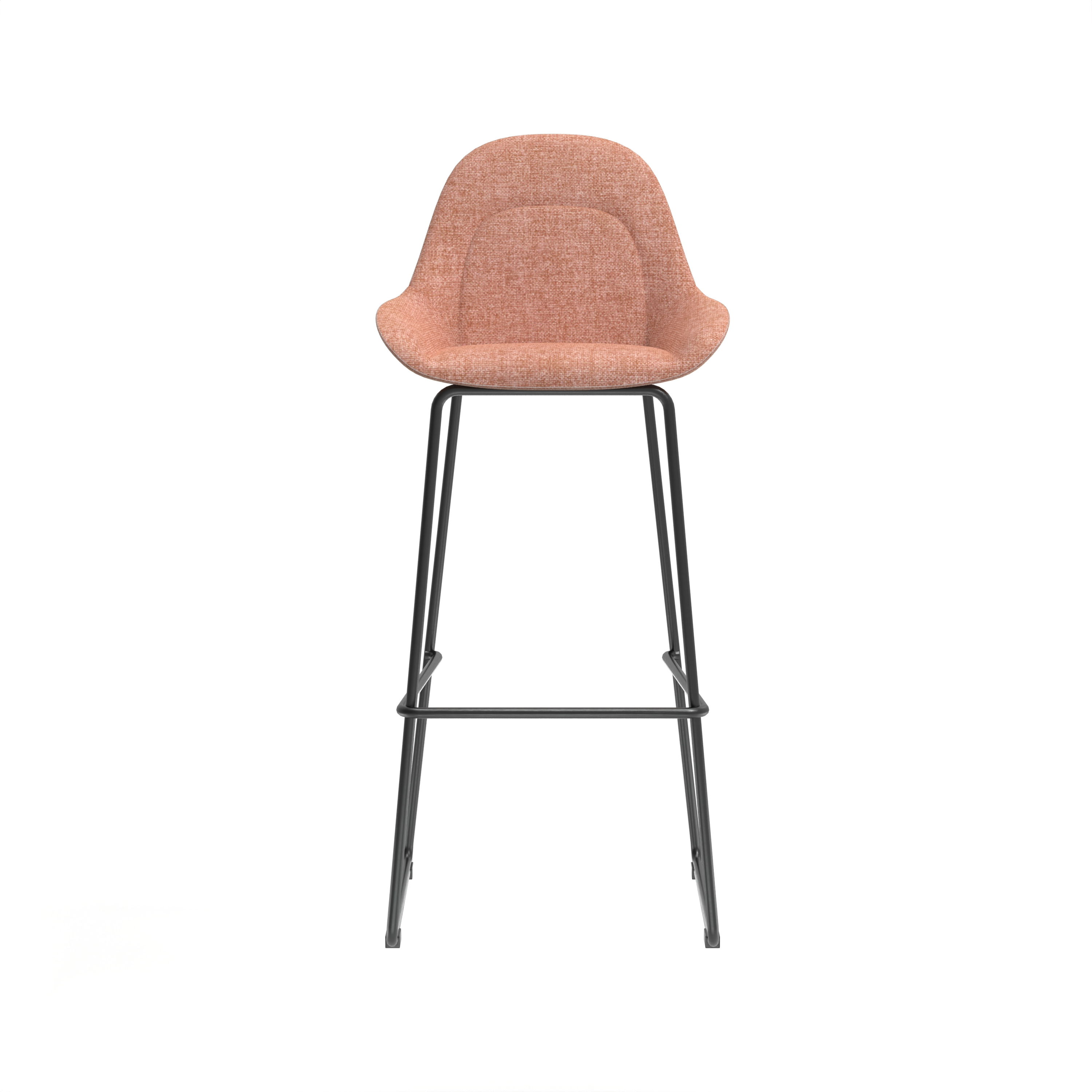 Chic Coral - hued Fabric - covered Café Stools, Stacking Chairs, Visitor Chairs & Task Chairs featuring Black Metal Legs for Casual Dining Spots