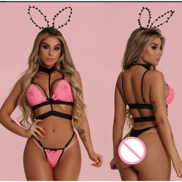 2020 Fashion Women Sexy Bra Set Lace Sexy Lingerie Solid Wire Free Bra Panty Ladies Pink Underwear Set mujer Plus Size S-2XL