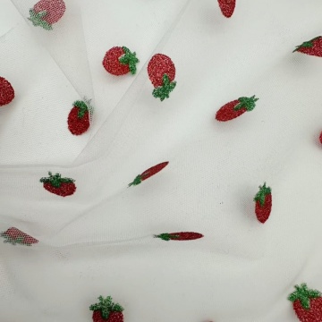 Nylon Tulle Fabric With Strawberry Glitter