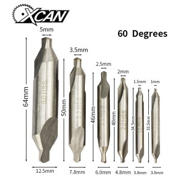 XCAN HSS Combined Center Drills 60 Degree Countersinks Angle Bit Set 1.0mm 1.5mm 2.0mm 2.5mm 3.5mm 5mm Metal Drill Bit
