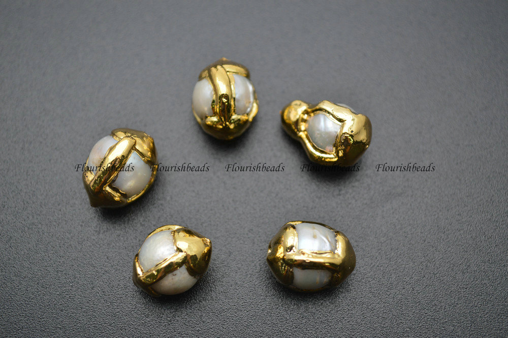 24k Gold Surrounded Natural Fresh Water Pearl Potato Spacer Loose Beads DIY Jewelry Making Supplies