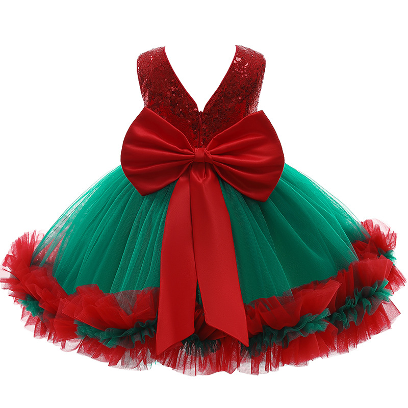 Children Clothing 2021 Kids Dress Christmas Models With Bowknot Sequins Girls Dresses Sleeveless Baby Girls Puffydress 1-5 Years