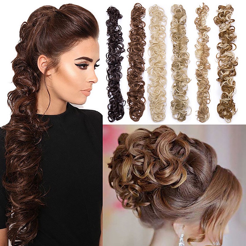 CLOTHOBEAUTY 1 Pcs Messy Hair Bun Extensions Wavy Curly Hair Donut Chignon Fake Ponytail, Synthetic Hair Rope Elastic Band Updo