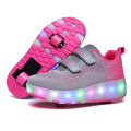 Children Two Wheels Luminous Glowing Sneakers Black Red Pink Led Light Roller Skate Shoes Kids Led Shoes Boys Girls USB Charging