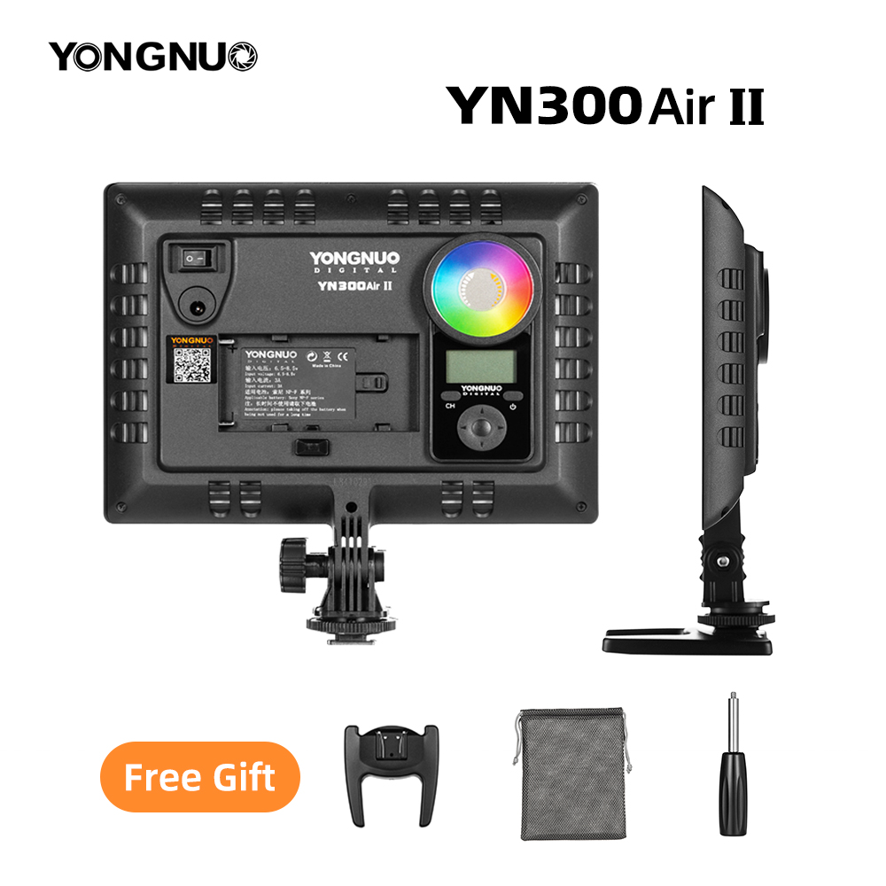 YONGNUO YN300AIR II RGB Adjustable LED Camera Video Light Optional Battery With Charger Kit Photography Light + AC adapter+Stand